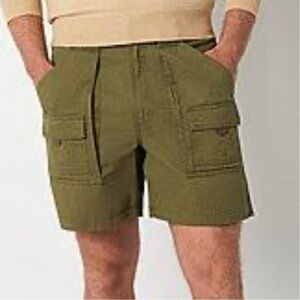 Cabelas Mens Outdoor Shorts Elastic Waist Olive Green Casual Cargo Pockets Sz 36